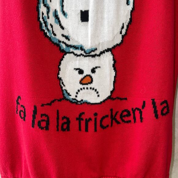 Grumpy Snowman FA LA FRICKEN' LA Ugly Christmas Sweater Size Small - Picture 3 of 4